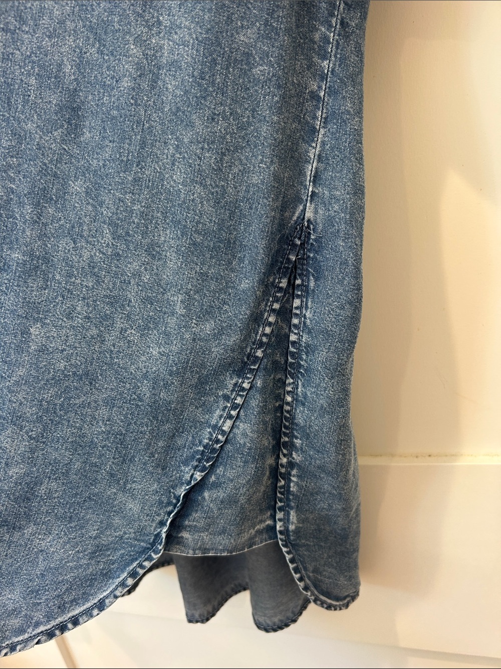 Jane and Delancey Washed Blue Denim Short Sleeve Button-Down - Picture 9 of 11